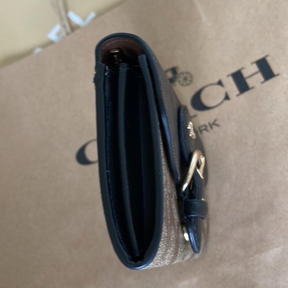 Coach Kleo Wallet C6897 Blocked Signature Canvas In Khaki Brown Multi - Picture 10 of 14